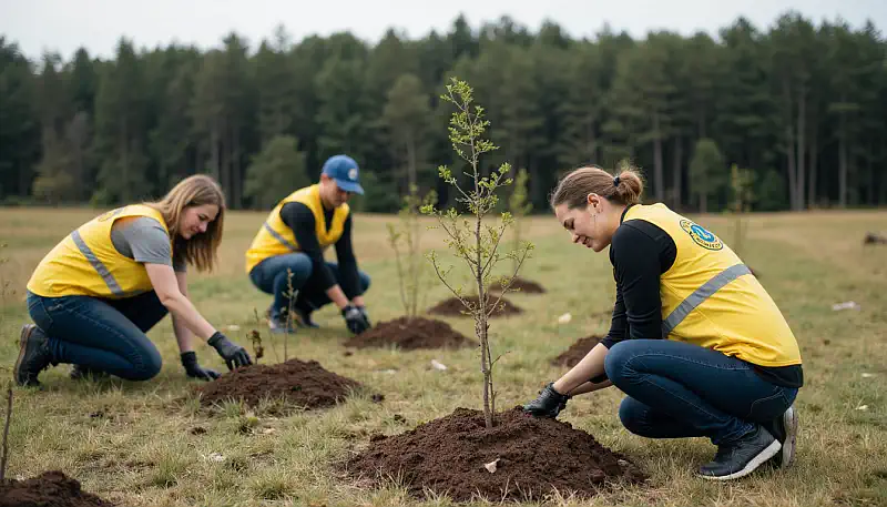 planting new saplings in an open area