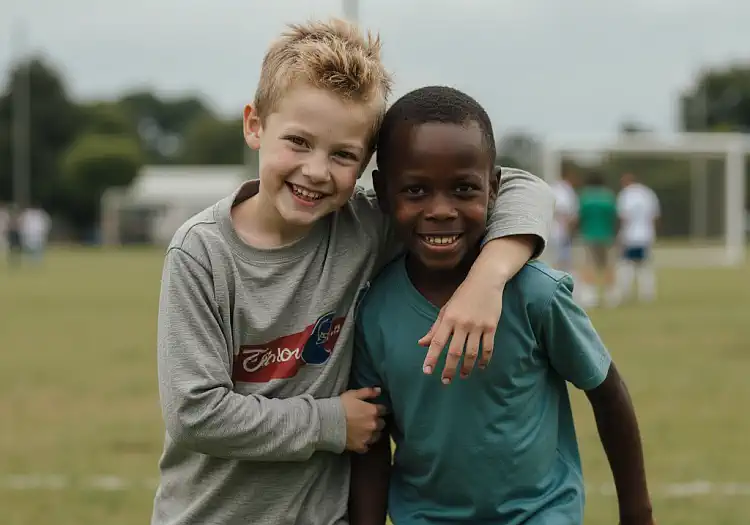 white and black boy socker field